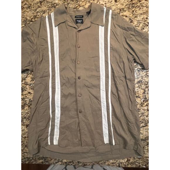Haggar Shirt Linen Blend Mens XL  Button Up Short Sleeve Brown Coastal Beachwear - Picture 2 of 7